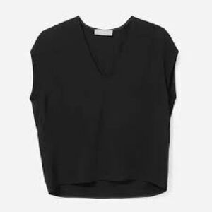 Everlane The Japanese Goweave Elegant Black V-Neck Blouse